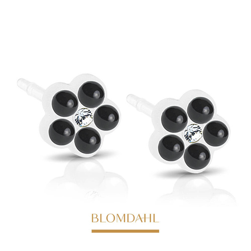 Daisy Pearl Jet 6 mm earrings SFJ medical plastic