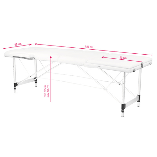 Folding massage table aluminum comfort activ fizjo 3 segment white