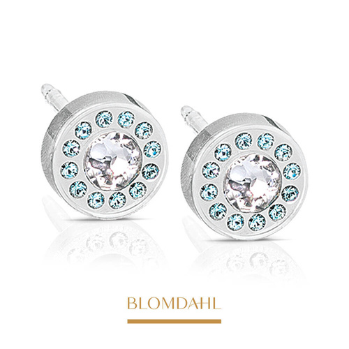 Kolczyki Brilliance Halo Aquamarine/ Crystal 6 mm SFJ plastik medyczny