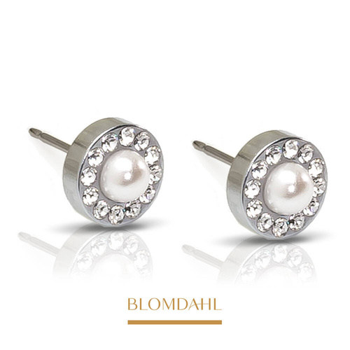 Kolczyki Brilliance Halo Pearl White 6 mm SFJ srebrny tytan medyczny